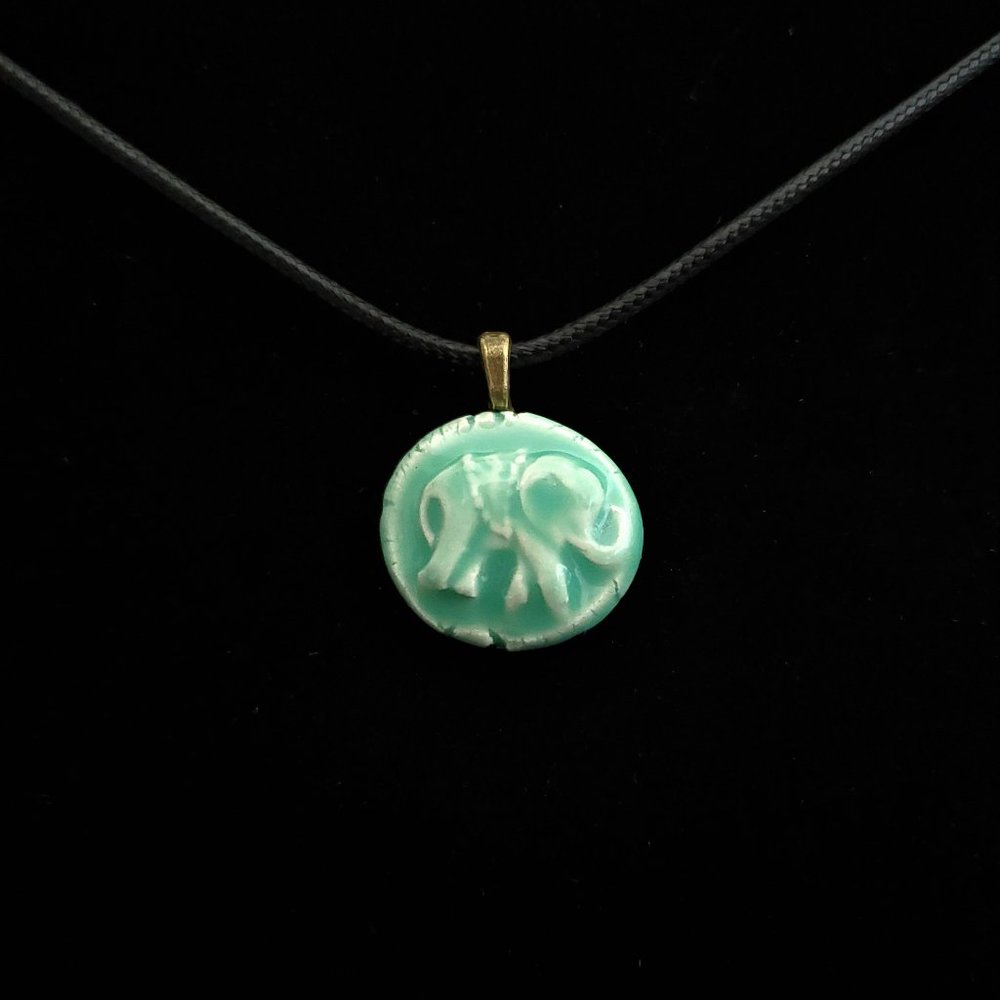 Handmade Ceramic Aqua Green Elephant Pendant Necklace